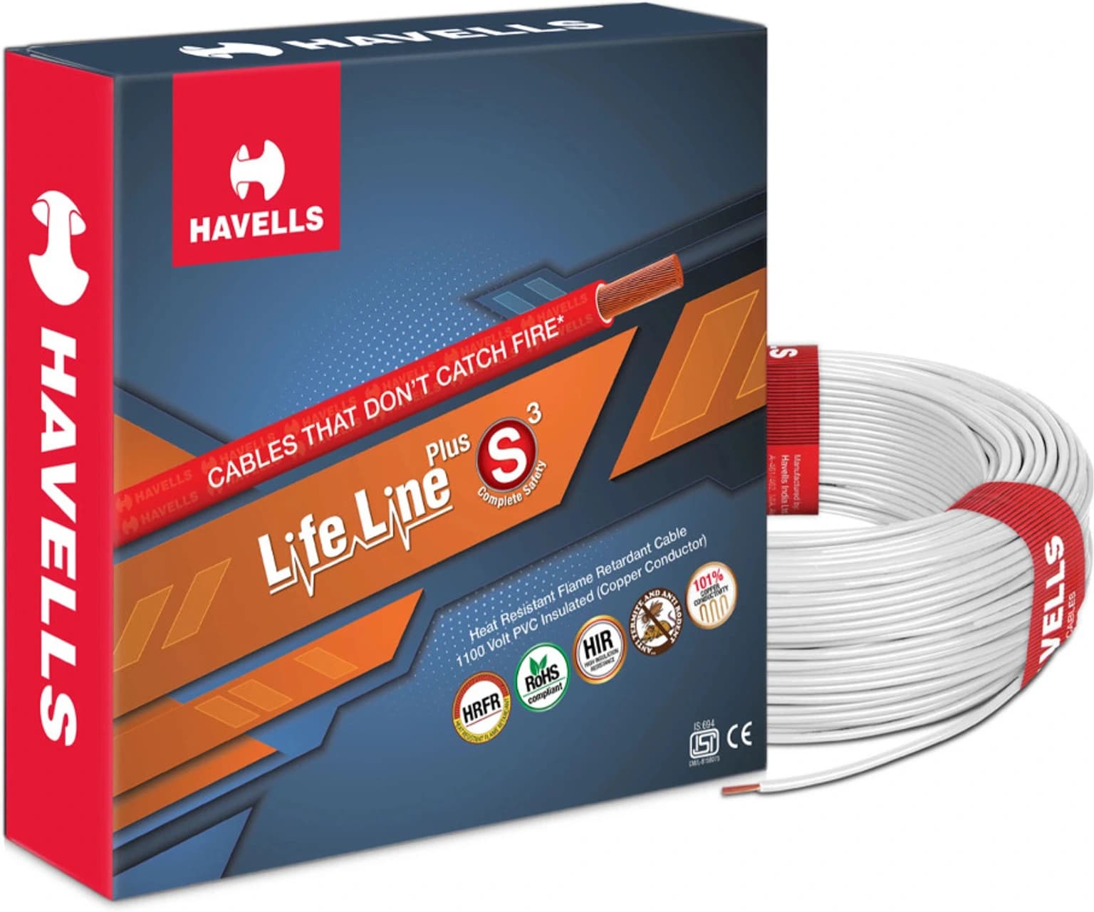Havells Life Line Plus S3 — 1.5 Sq mm PVC HRFR Wire (90m)